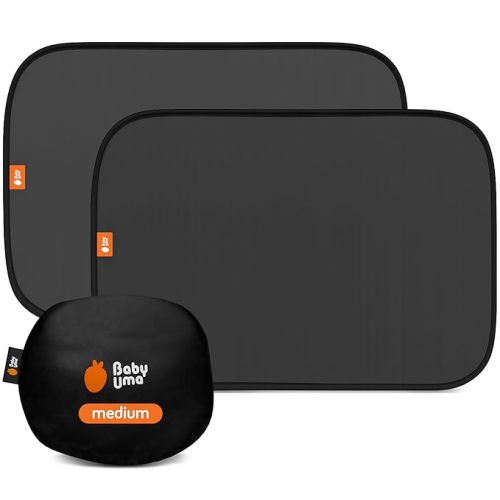 Baby Uma Car Window Shades (2 Pack) - 14.2″ x 21.3″, UPF 50+ Car Window Covers, 99% UVB + 94% UVA Protection, Static Cling Sun Shade with Travel Bag (Medium)