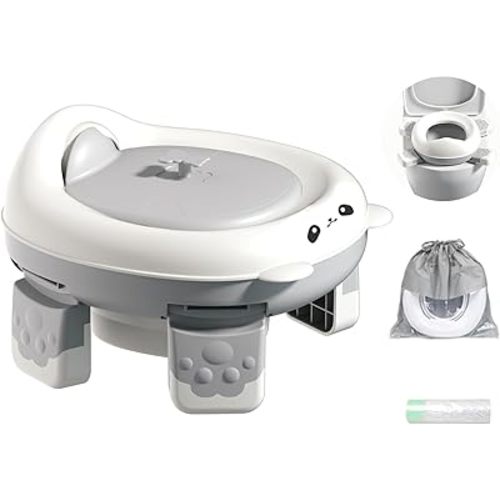 Portable Travel Potty, Training for Baby to Toddler, Travel Toilet Seat with Charts and Storage Bag, Folding Potty for Kids Boys Girls Indoor and Outdoor (Gray)