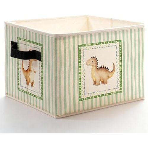 Sage Green Striped Dinosaur Storage Bins Box with Handles, Cute Dinosaur Animal Foldable Basket Toybox for Kids Boys Nursery Bedroom Playroom Bathroom Clothes Toys Books