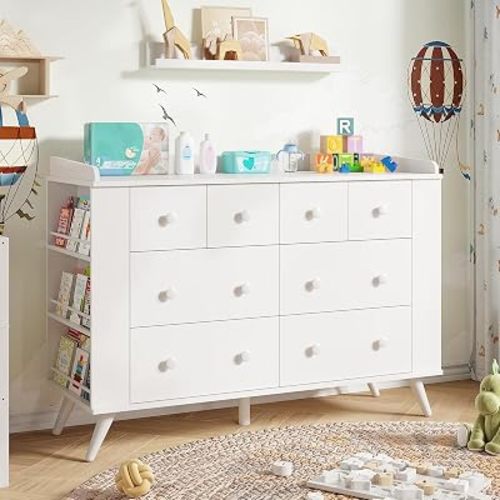 Kids Dresser Cabinet with 8 Drawers, Baby Dresser, White