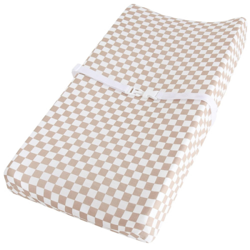 LifeTree Diaper Changing Pad Cover for Boys Girls - Soft Muslin Fitted Changing Table Sheets - 16"x32" Viscose from Bamboo Cotton Blend - Tan Checkered Print