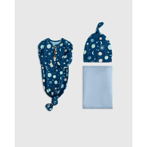 Bamboo Gown, Hat & Swaddle Set in Celestial Dreams