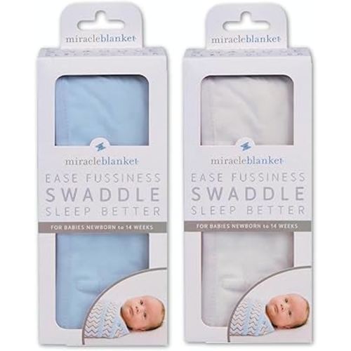 Miracle Blanket Swaddle Wrap Bundle - Boy, Girl, or Neutral Receiving Baby Blanket - Soft, Wearable Sleep Sack Essential for Newborns and Infants (Blue & Natural Beige)