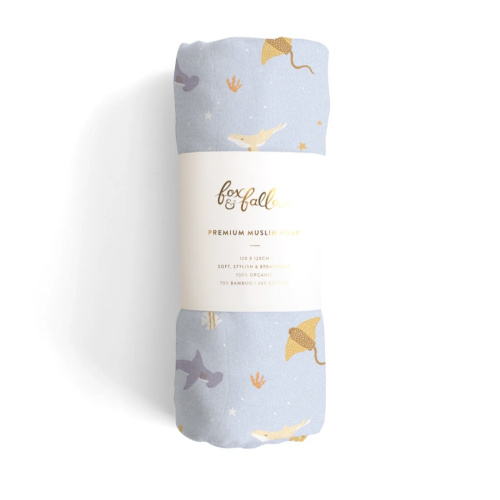 Ocean Creatures Sky Organic Muslin Wrap Swaddle - PRE-ORDER (ARRIVING APRIL)