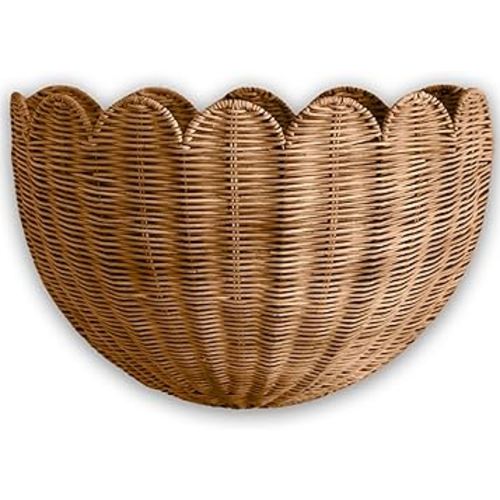 BEBE BASK Scalloped Wicker Hanging Basket - The Original Wicker Wall Decor - Hand Woven Wall Basket - Home Décor Wall Hanging Basket - Wall Storage Basket for Nursery, Living Room and Bathroom (Mocca)