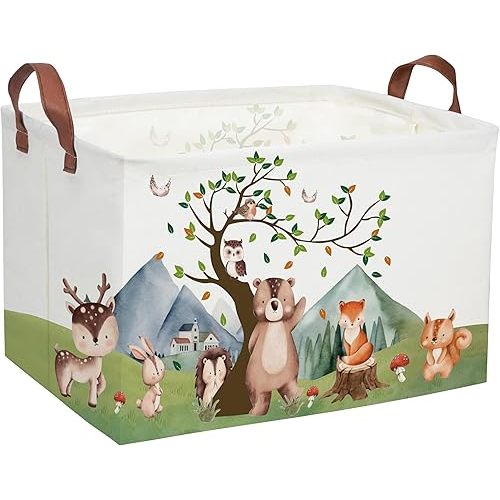 Kids Basket Animal Baskets Cute Storage Bins Rectangular Toy Storage Bin Organizer Book Box ,Animals Room Decor(Mountain animal)
