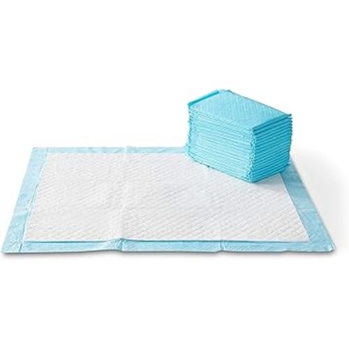 Amazon Basics Dog and Puppy Pee Pads with Leak-Proof Quick-Dry Design for Potty Training, Heavy Duty Absorbency, X-Large, 28 x 34 Inches, Pack of 50, Blue & White