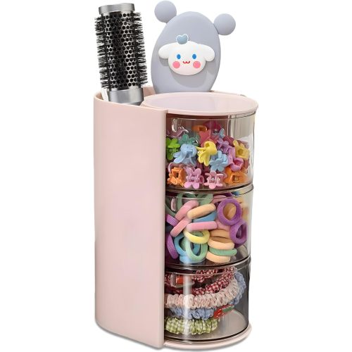 Azurphoric Hair Accessories Organizer with Hair Brush Holder, Rotatable Makeup Brush Holder for Necklaces, Earring, Bracelet, Ring, Makeup Brushes, Hair Clip and Hair Accessories (Pink, 3-Layer)