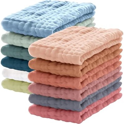 12 Pack Muslin Burp Cloths 100% Cotton Muslin Cloths Large 20''x10'' Extra Soft and Absorbent Baby Burping Cloth - Rust and Teal Mix
