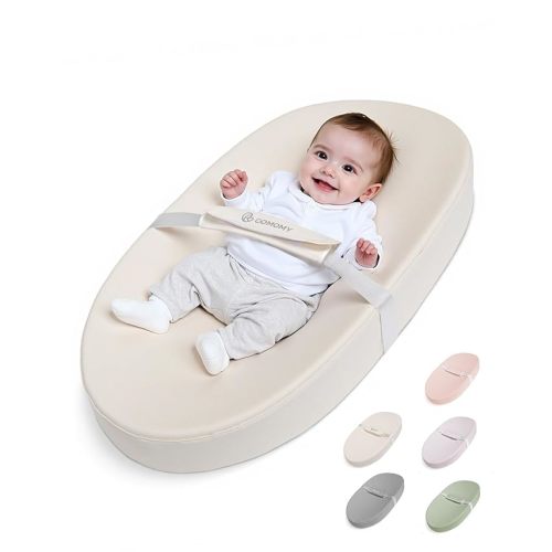 COMOMY Baby Changing Pad with Wipeable & Waterproof PU Cover, Contoured Diaper Changing Pad for Dresser with Non-Slip Safety Belt, Portable and Lightweight, Large Cushioned Foam, Beige