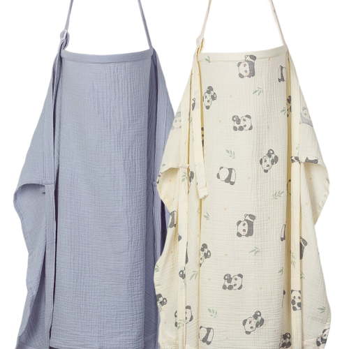 ANYEDDE 2-Pack Muslin Nursing Covers for Breastfeeding - Breathable Breastfeeding Covers with Arch Neckline,Privacy Nursing Cover for Women and Baby,Gray & Panda