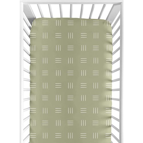 Sweet Jojo Designs Sage Green Boho Mudcloth Boy or Girl Fitted Crib Sheet Baby or Toddler Bed Nursery - White Bohemian Woodland Tribal Southwest Mud Cloth Hatch Gender Neutral Triple Line