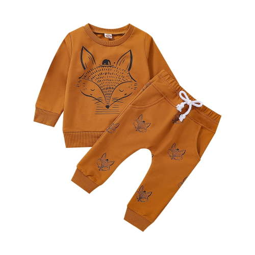GEZHEN Kids Long Sleeve Fox Printed Top Sweatshirt Pants Two Piece Set Toddler Boys Girls Winter Long Sleeve Cute Prints Tops Pants 2PCS Outfits Clothes Set for Babys Clothes