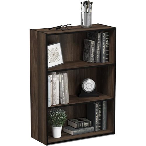 Furinno Pasir 3-Tier Open Shelf Bookcase, Columbia Walnut