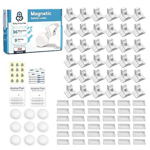 Baby Proof Me 36-Pack Magnetic Cabinet Locks, Baby Proofing Child Safety Locks with 9 Keys, No-Drill 3M Adhesive for Cabinets & Drawers