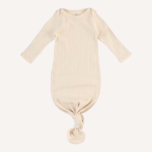 long sleeve lap neck knotted gown | oatmeal | organic cotton multi rib – kate quinn