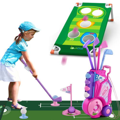 JBeeCtrl 2-in-1 Plastic Kids Golf Set, Mini Golf and Toddler Sports Game, Indoor Outdoor Toddler Toys
