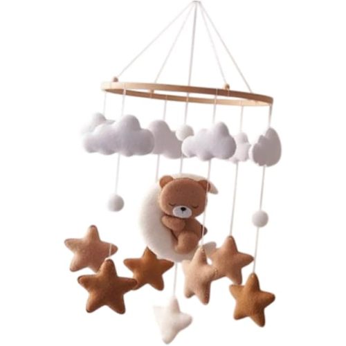 simhoa Crib Mobile Wooden Wind Chime Creative Hanging Nursery Decoration Photography Props Felt Ball Mobile Bed Bell, Bear
