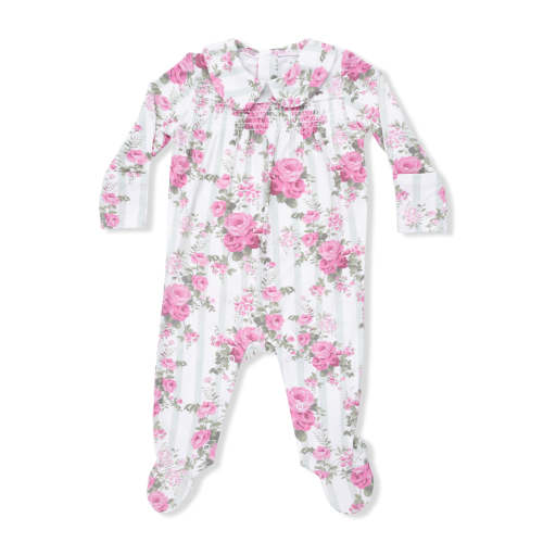 Smocked Peter Pan Footie, Cabbage Rose Stripe