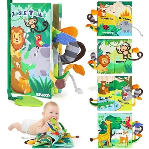 Soft Baby Book Toy, Touch and Feel Sensory Crinkle Book with Teether