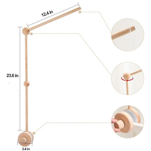 Baby Crib Mobile Arm - 30 Inch Wooden Mobile Hanger for Crib, Baby Mobile Holder for Baby Girls Boys Nursery Decor - with Anti Slip Attachment