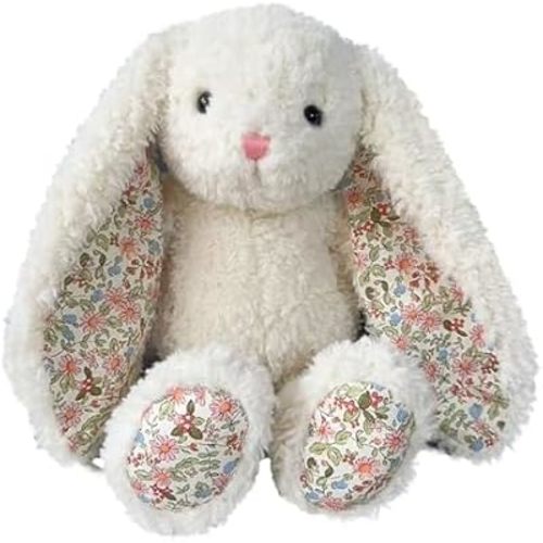 Floral Bunny Stuffed Animal Cream French Style Blossom Romantic Rabbit Plush Toy Easter Stuffers Birthday Gifts Girlfriend Kids Party Favors Home Aesthetic Bedroom Decoration 8.6 Inch 9.5 oz