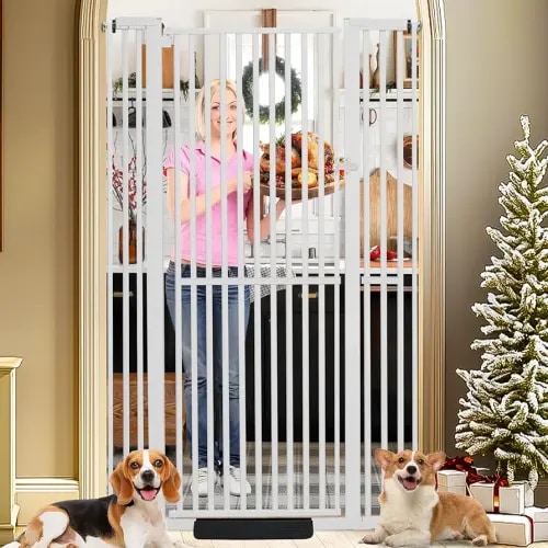71 Inch Extra Tall Pet Gate for Cats, 29.5-48" Adjustable Wide Dog Gates, Pressure Mounted Walk Through Tall Cat Gate for Doorways,Hallway,Stairs,House(White)