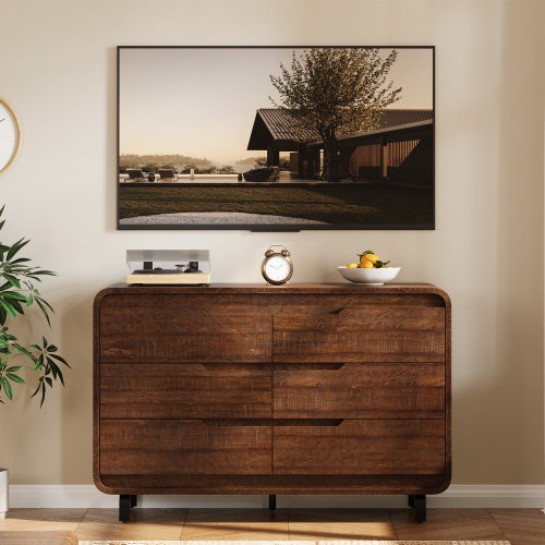 Ebern Designs 47" Wide 6-Drawer Wooden Dresser in Natural Finish, Large Capacity Freestanding Cabinet for Living Room or Entryway | Wayfair