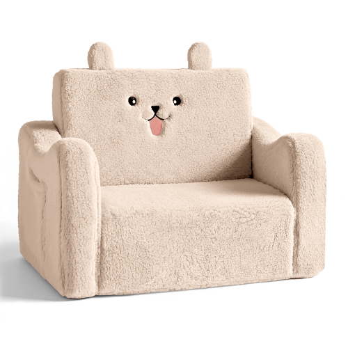 AILEEKISS Toddler Sofa Chair, 2-in-1 Foldable Baby Couch Flip Open Sofa Bed for Playroom, Beige