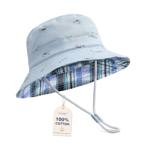 Durio UPF 50+ Baby Sun Hat Wide Brim Toddler Bucket Hats for Boys 0-8 Years | Lightweight Summer Sun Protection for Beach, Park, Travel, School, Daycare, Adjustable Chin Strap, Cotton Plaid Lining