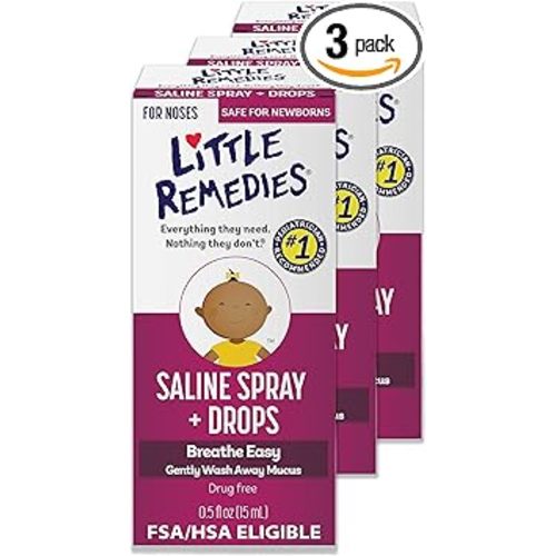 Little Remedies Sterile Baby Saline Nasal Spray and Drops, Safe for Newborns to Relieve Stuffy and Dry Noses, 0.5 Fl Oz, Pack of 3