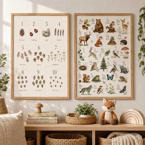 Woodland Nursery Print, Educational Alphabet & Number, Watercolor Nursery ABCs Wall Art, Forest Animals ABC, Montessori, Woodland Number