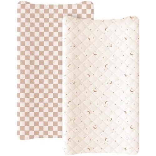 Konssy 2 Pack Quilted Muslin Changing Pad Cover, Waterproof Layer, 32"x16"