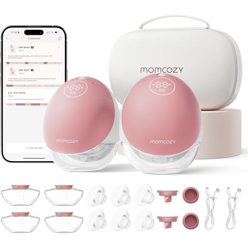 Momcozy Wearable Breast Pump, Hands Free Upgraded Mobile Flow | M9, App Discreet Control with Personalized Multi-Modes & 15 Levels, Wearable Breast Pump 24mm, 2 Pack Cozy Red