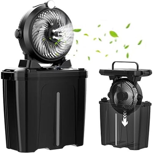 Portable Misting Fan - 11L Bucket, 20000mAh Rechargeable Battery Powered Fans for Patios, Outdoor Fans With Night Light, 3 Wind Speed & 4 Spray Mister Camping Cooling Fan, Waterproof Design