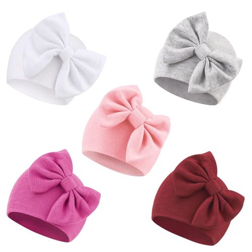 Newborn Baby Girl Hats with Bow Cotton Toddler Infant Beanie Cap Newborn Hospital Hats for Baby Girl Kid 0-24 Months