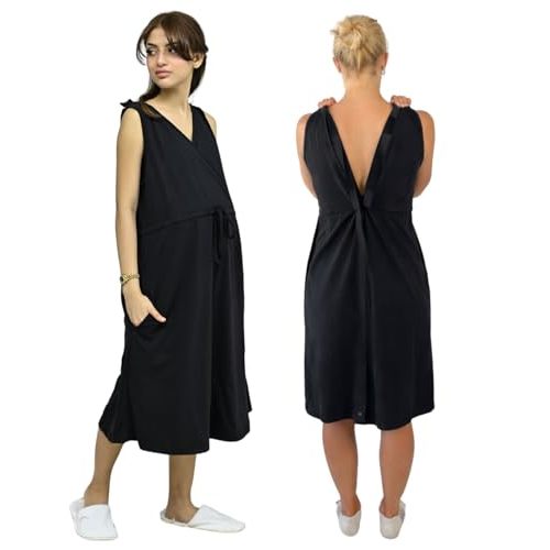Inspired Comforts Labor & Delivery Sleeveless Maternity Gown - Nursing Overlap, Full Back Opening, Pocket
