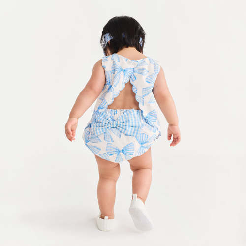 Edda Bamboo Challis Scallop Top Bow Bummie Set