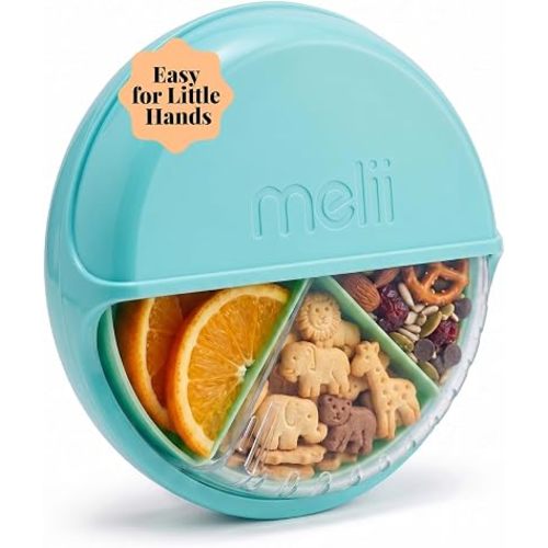 melii Bento Spin Lunch & Snack Container, Food Storage for Kids, BPA-Free, Dishwasher Safe – 4 Compartments, Blue