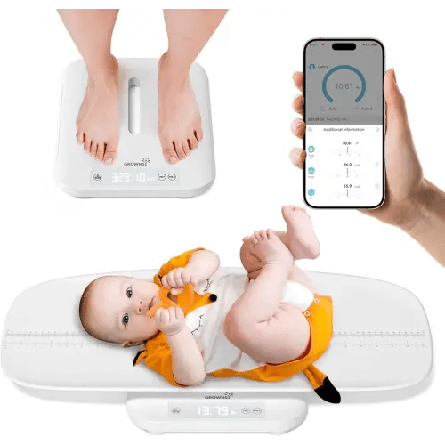 GROWNSY Smart Baby/Pet Scale,Digital Baby Weight Scale with App for Tracking Growth of Infant, Toddler,Puppy,and Cat—Supports Up to 330 lbs, with Hold Function, 27-inch Height Measurement,5 Units