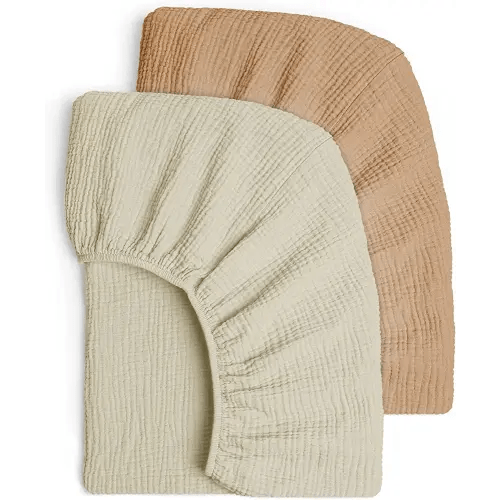 Lulu moon Muslin Crib Sheets - Fitted Crib Mattress Sheets for Boys and Girl - 28"x 52", 2 Pack (Beige & Caramel)