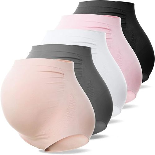 SUNNYBUY Women's Maternity High Waist Underwear Pregnancy Seamless Soft Hipster Panties Over Bump (Five color-5pk M)
