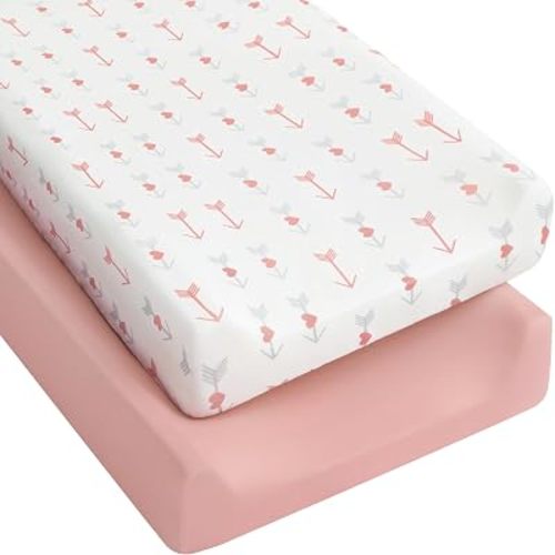 Yoofoss 2-Pack Diaper Changing Pad Cover for Girls 32x16 (Pink+Arrow)