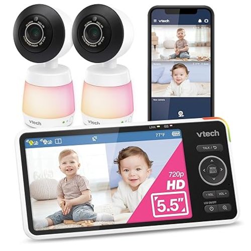 VTech Smart HD Plus WiFi Baby Monitor – 2K Camera, 5.5" HD IPS Screen, 24X Pan Tilt Zoom, Multi-Color Night Light, Free App