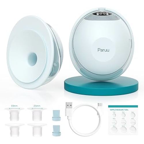 Paruu P20 Electric Breast Pump Hands Free, 4 Modes & 12 Levels Suction with 19/21/24mm Double-Sealed Flange/Insert, Wearable & Portable, Visual Design of Time and Milk Volume (2 Pack, Light Green)
