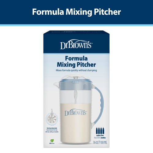 Dr. Brown's Baby Formula Mixing Pitcher, 36oz, Adjustable Stopper, Blue