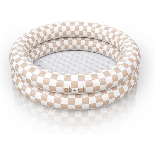 Ali+Oli Two-Ring Inflatable Kiddie Pool | Baby and Toddler Pool for Backyard Water Play | Soft Inflatable Family Pool | Summer Outdoor Use | Tan Checkers Pattern