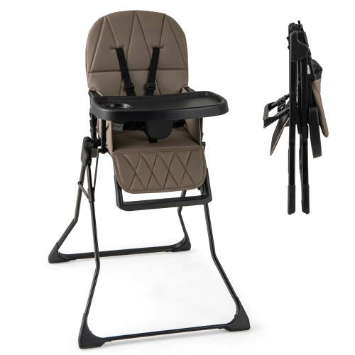 Gymax Foldable High Chair Easy Clean Compact Highchair w/ Removable Adjustable Tray Coffee