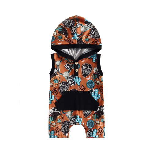 Wassery Baby Boys Romper 3 6 12 18 Months Infant Cowboys Summer Western Clothes Sleeveless Hooded Bull Romper Jumpsuit