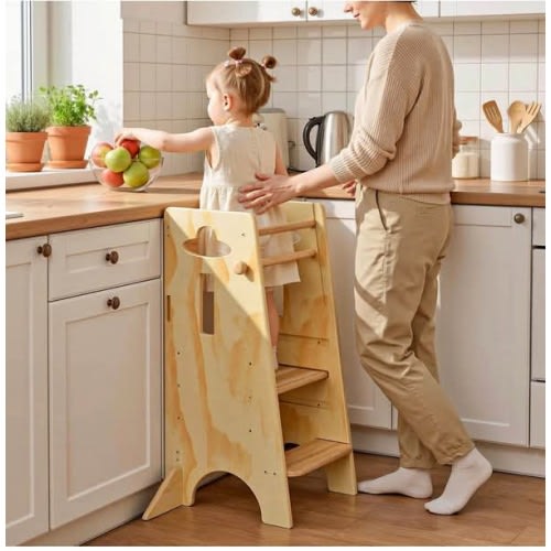 Wooden Kitchen Helper / Toddler Learning Tower – Adjustable Height